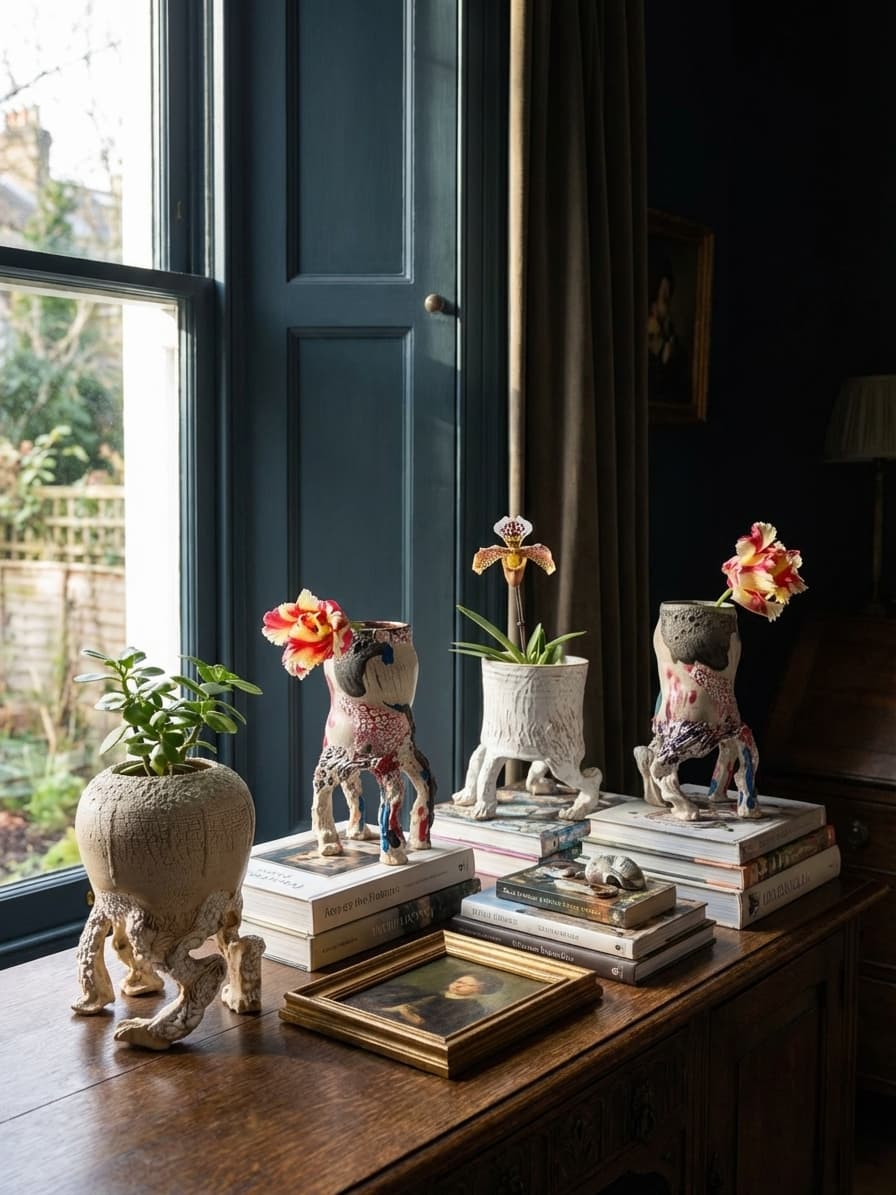 Sculptural vessels in a warm domestic interior