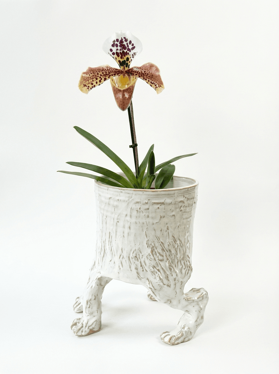 Crackle vessel with orchid