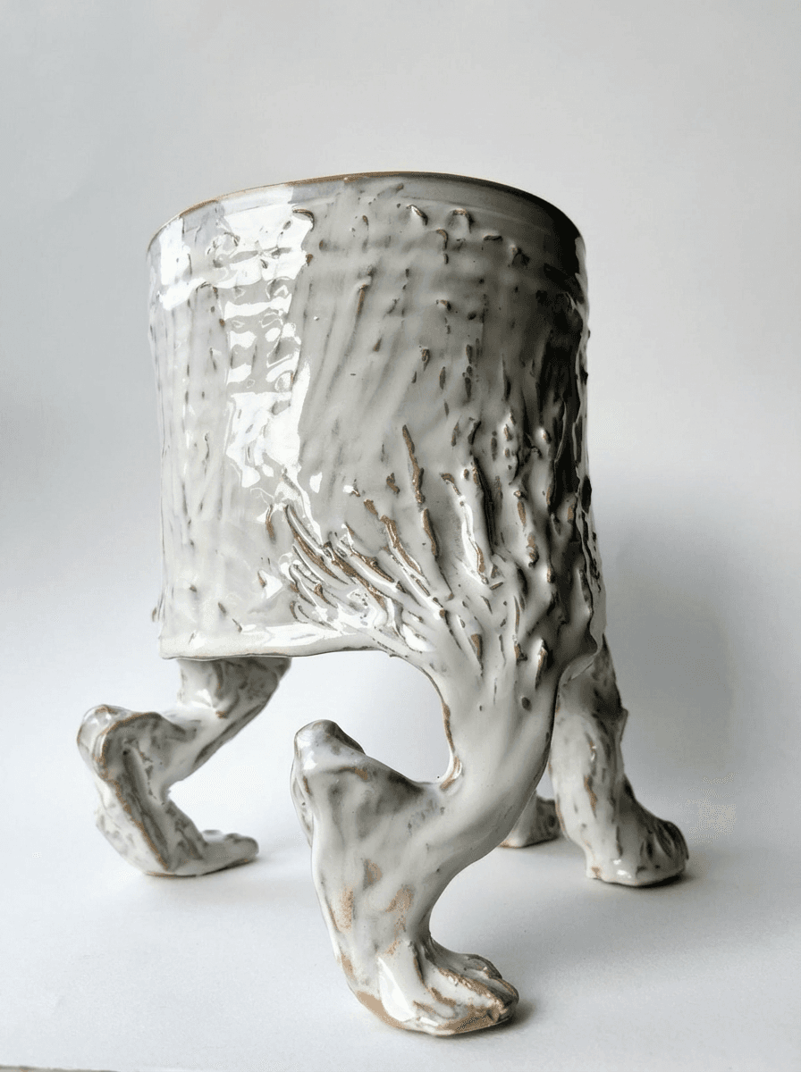 White bark-textured vessel