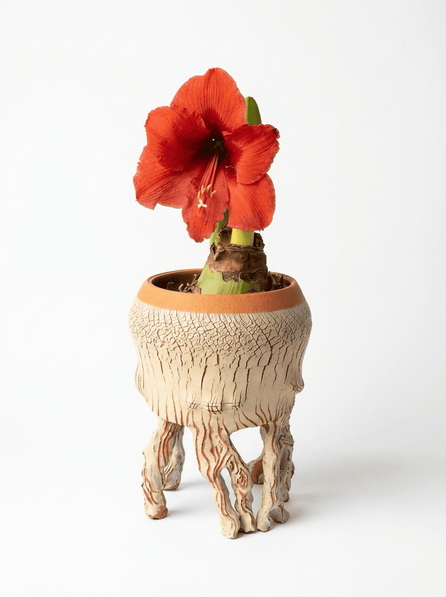 Crackle vessel with amaryllis