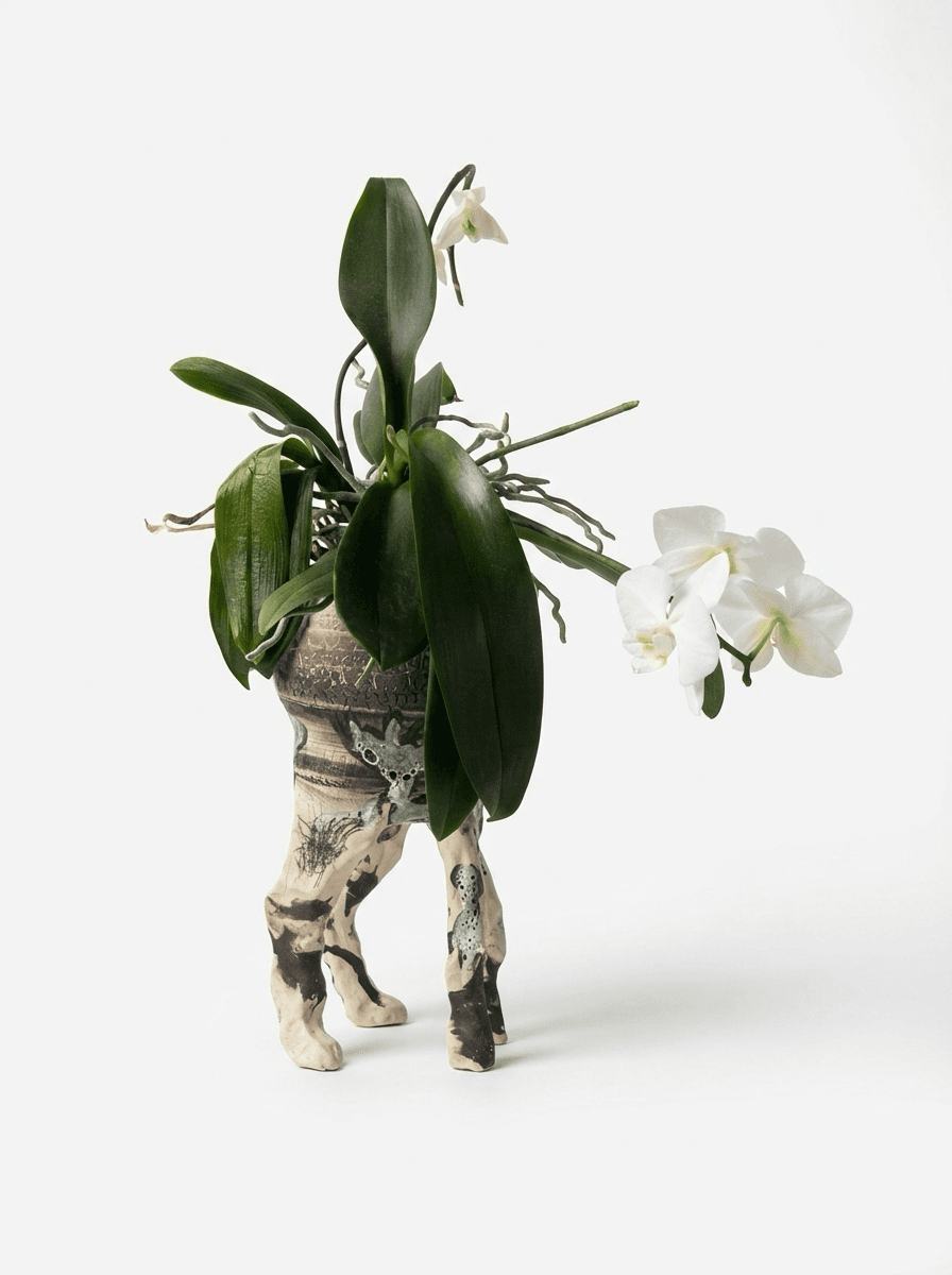 Dark vessel with orchid